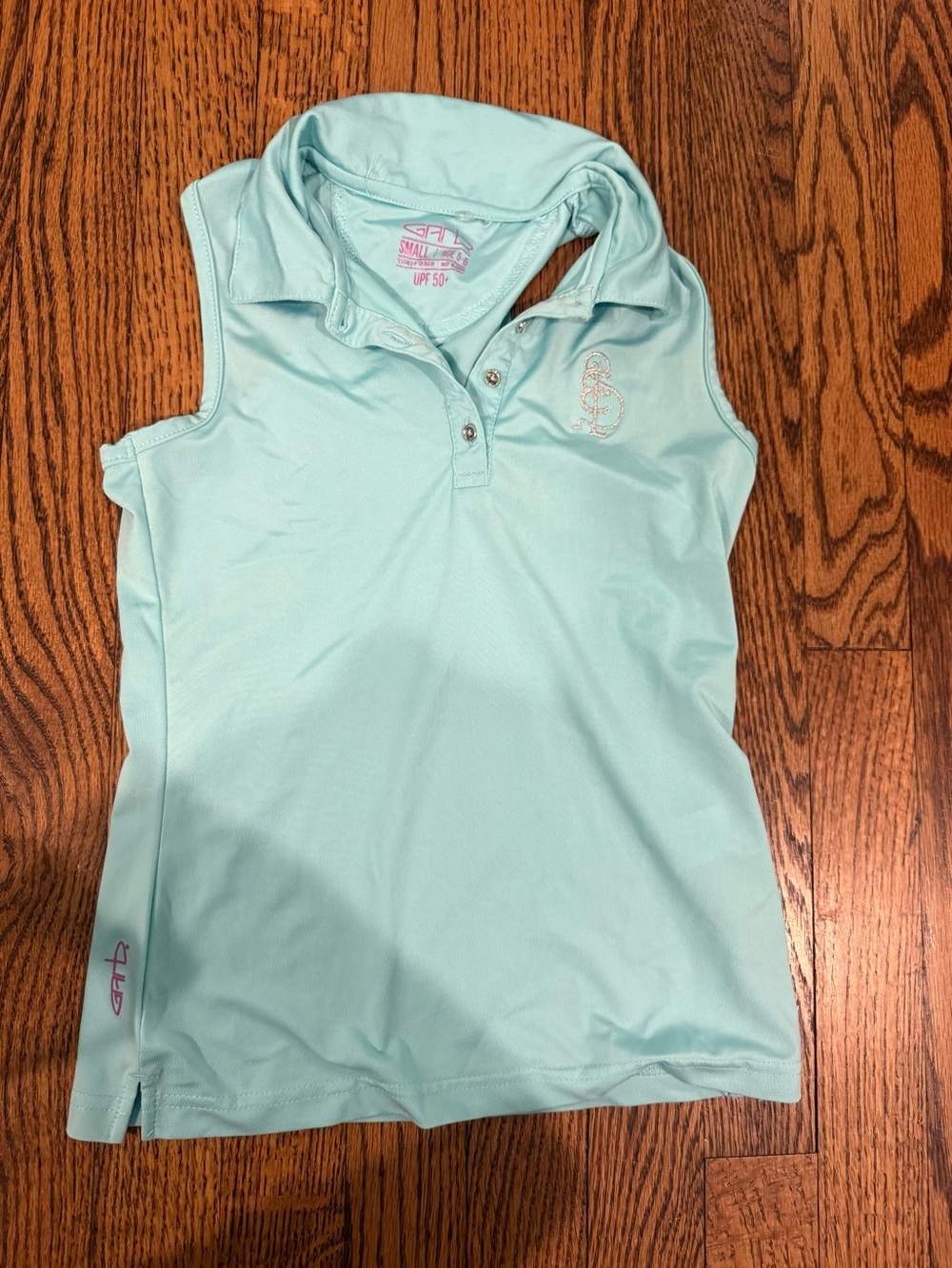 Girls Aqua Sleeveless Polo Top with Embroidered Logo